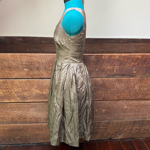 Martin + Osa Silky Retro Bronze Sleeveless Pleated Fit & Flare 50’s Dress - Picture 6 of 14
